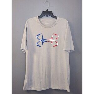 Under Armour Freedom T-Shirt Mens 2XL American Flag Logo Gray Short Sleeve Loose
